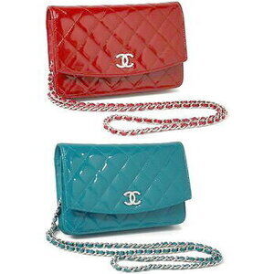CHANEL Chain Pochette Wallet Bag Brilliant Line Matelasse Emerald Patent Leather